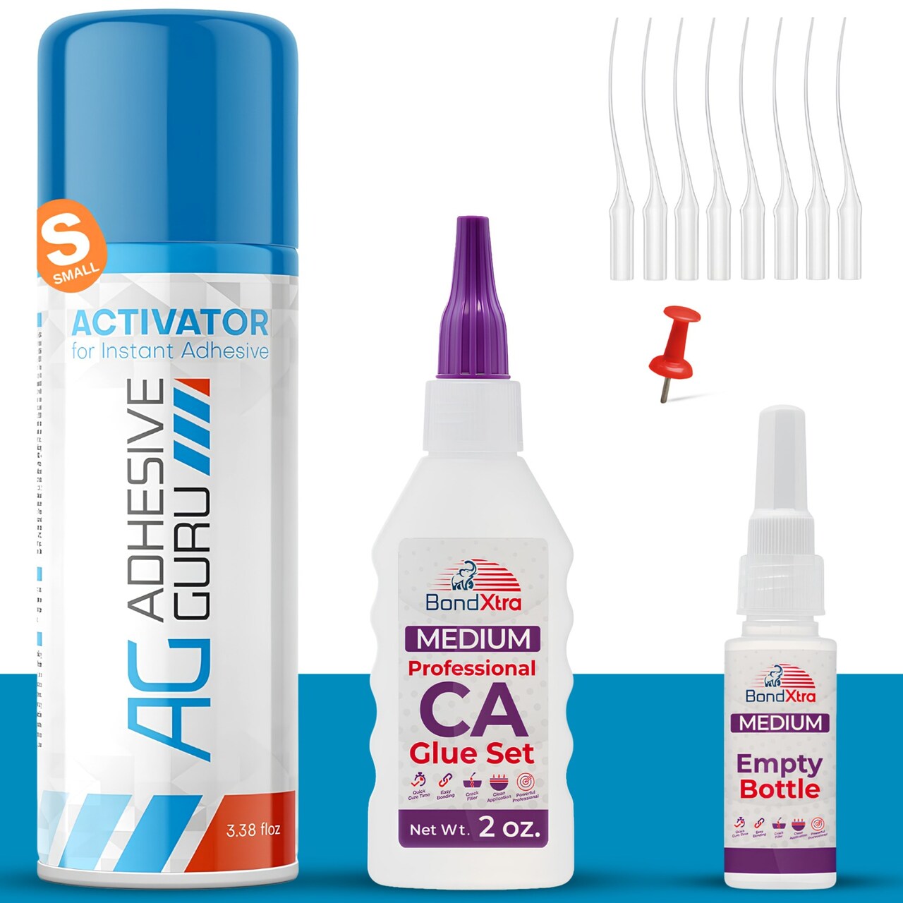 BONDXTRA CA Glue Medium Viscosity 2 oz with Activator Spray Set – Medium Cyanoacrylate Super Glue for Woodworking, Craft, Hobby & DIY Projects